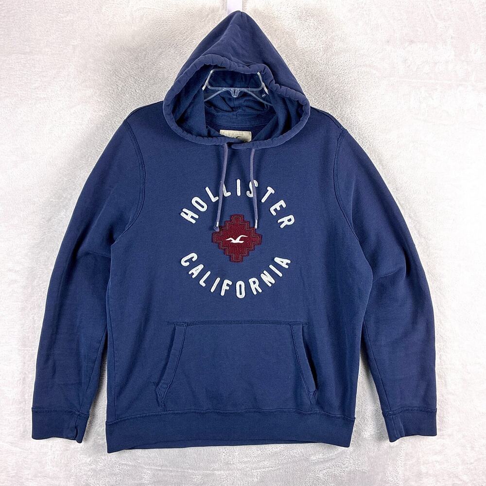 VTG Hollister Hoodie Men XL Blue Spellout Embroidered Skate SoCal Surf Beach Y2K